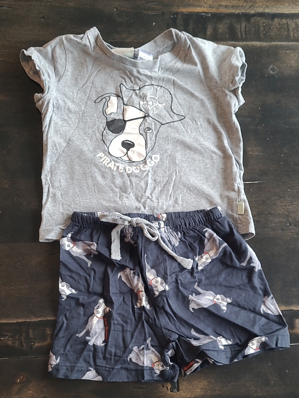 Size 2 Boys Peter Alexander Grey Top & Navy Pirate Dog Summer Pajama Set